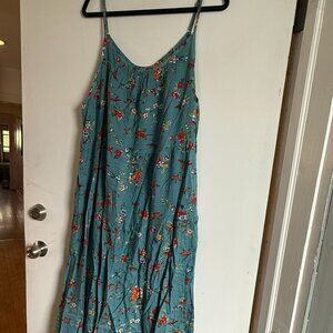 Boho Floral Teal Maxi Dress – Spaghetti Strap Sundress Size XL (Flowy Fit) NWOT